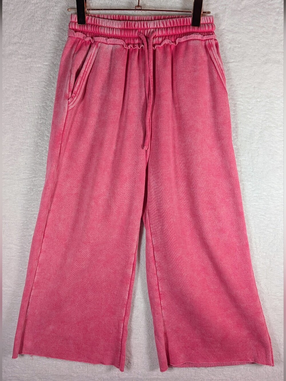 273-Zenana Pink Crop Wide-Leg Drawstring Sweatpants